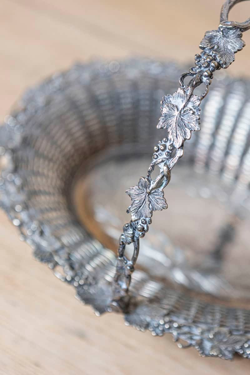 English 19th Century Silver Plated Pierced Bread Basket with Vine and Foliage - JAA