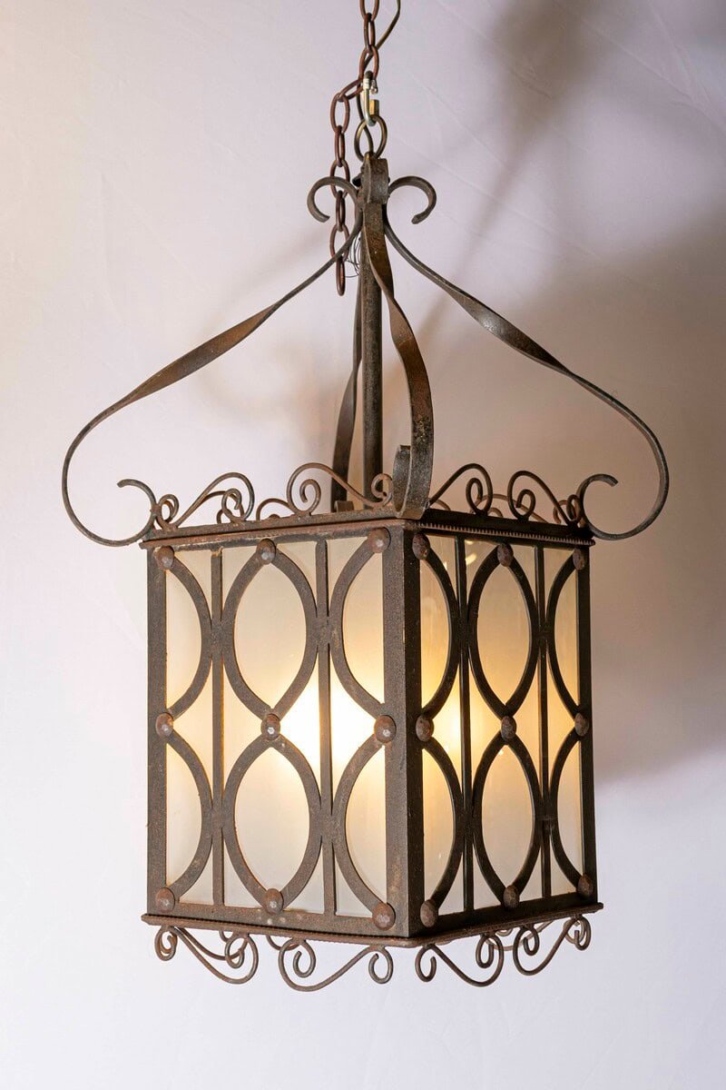 Elegant Pair of 20th-Century French Iron Lanterns with Scrollwork Detail - JAA