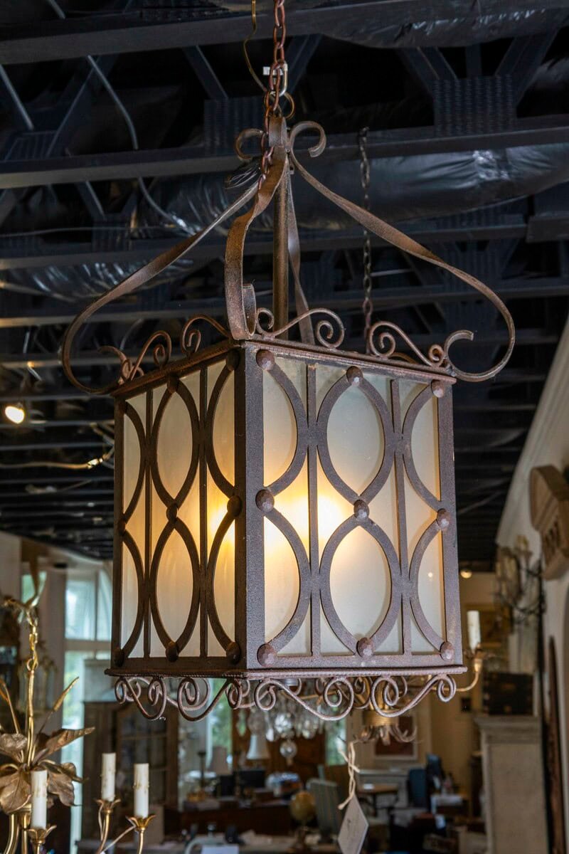 Elegant Pair of 20th-Century French Iron Lanterns with Scrollwork Detail - JAA
