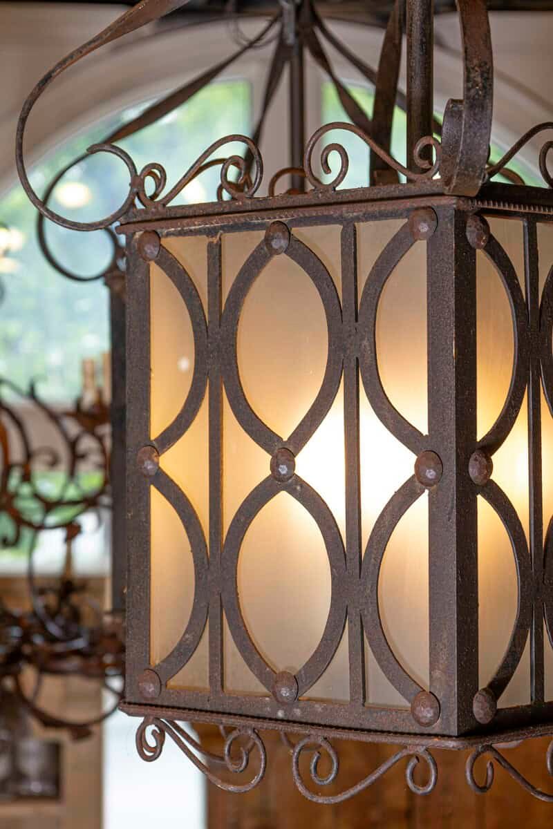 Elegant Pair of 20th-Century French Iron Lanterns with Scrollwork Detail - JAA