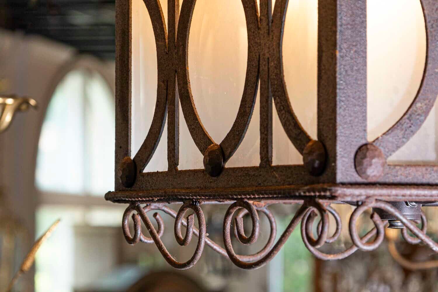 Elegant Pair of 20th-Century French Iron Lanterns with Scrollwork Detail - JAA