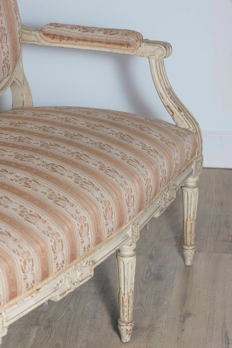 1790s Louis XVI Period French Painted Sofa with Oval Back and Carved Foliage - JAA