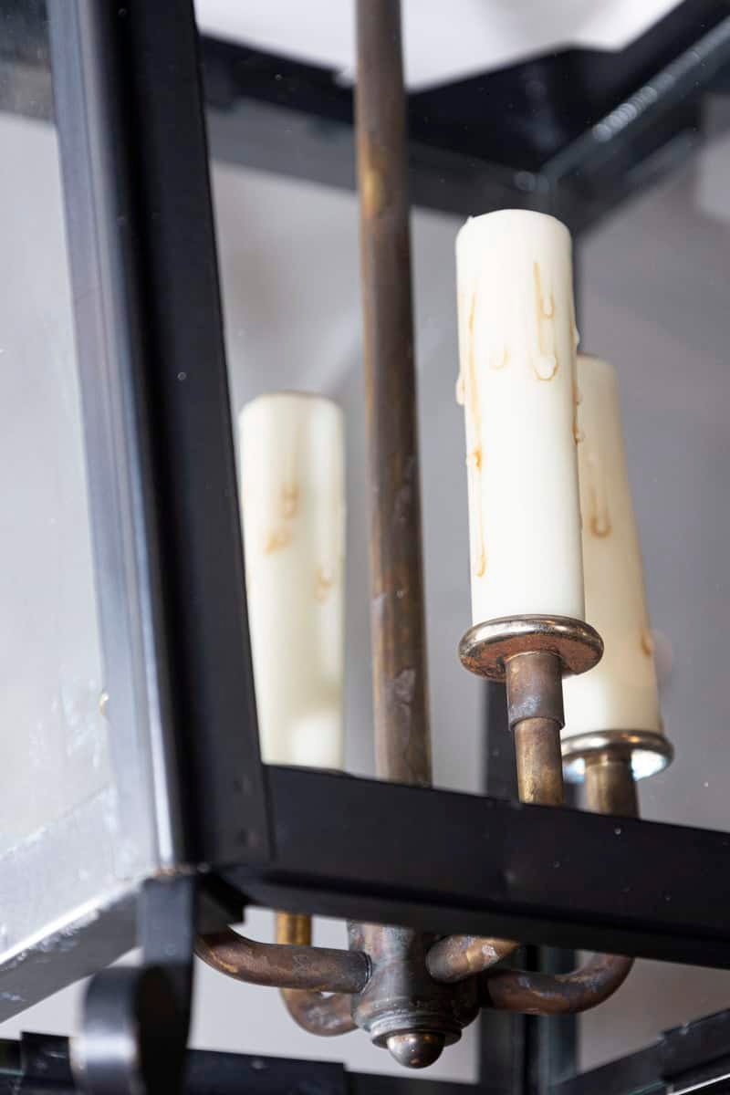 3 Available (Priced Each) - 20th Century French Iron Lantern with classic silhouette and glass panels - JAA