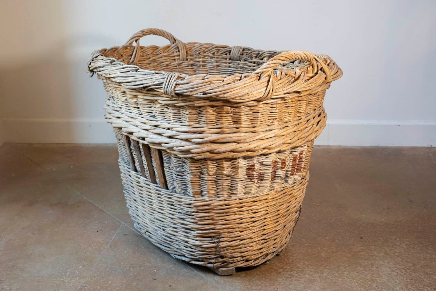 French Early 20th Century Wicker Grape Harvesting Basket - JAA