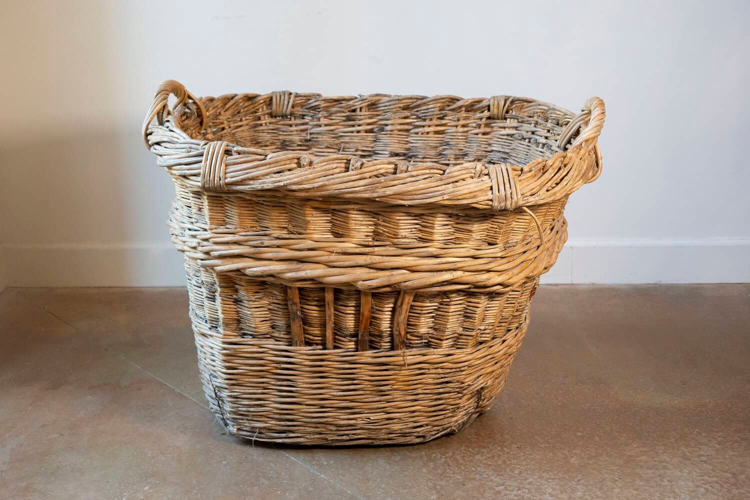 French Early 20th Century Wicker Grape Harvesting Basket - JAA