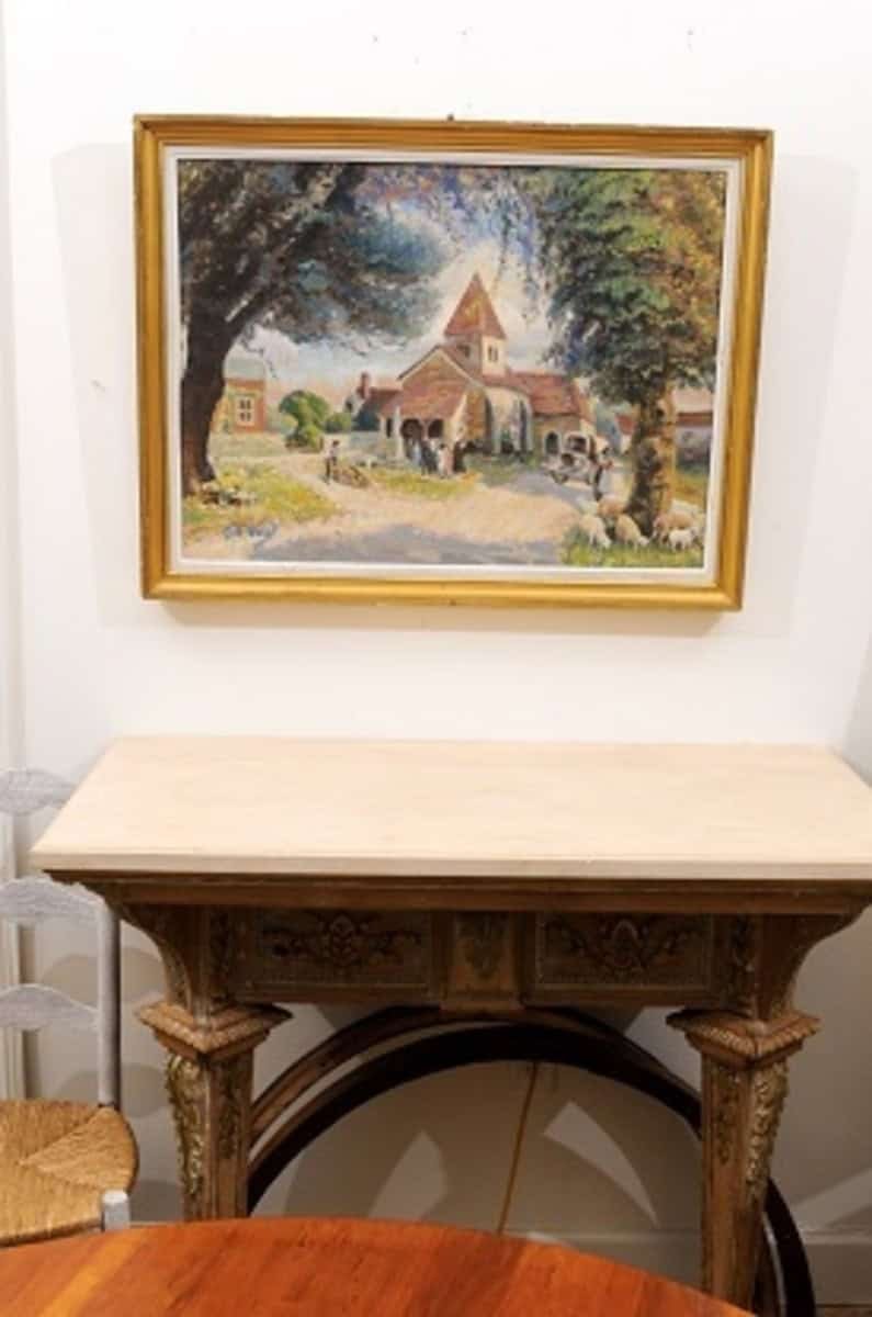 French Impressionist Style 1950s Oil on Canvas Painting Depicting a Small Church - JAA
