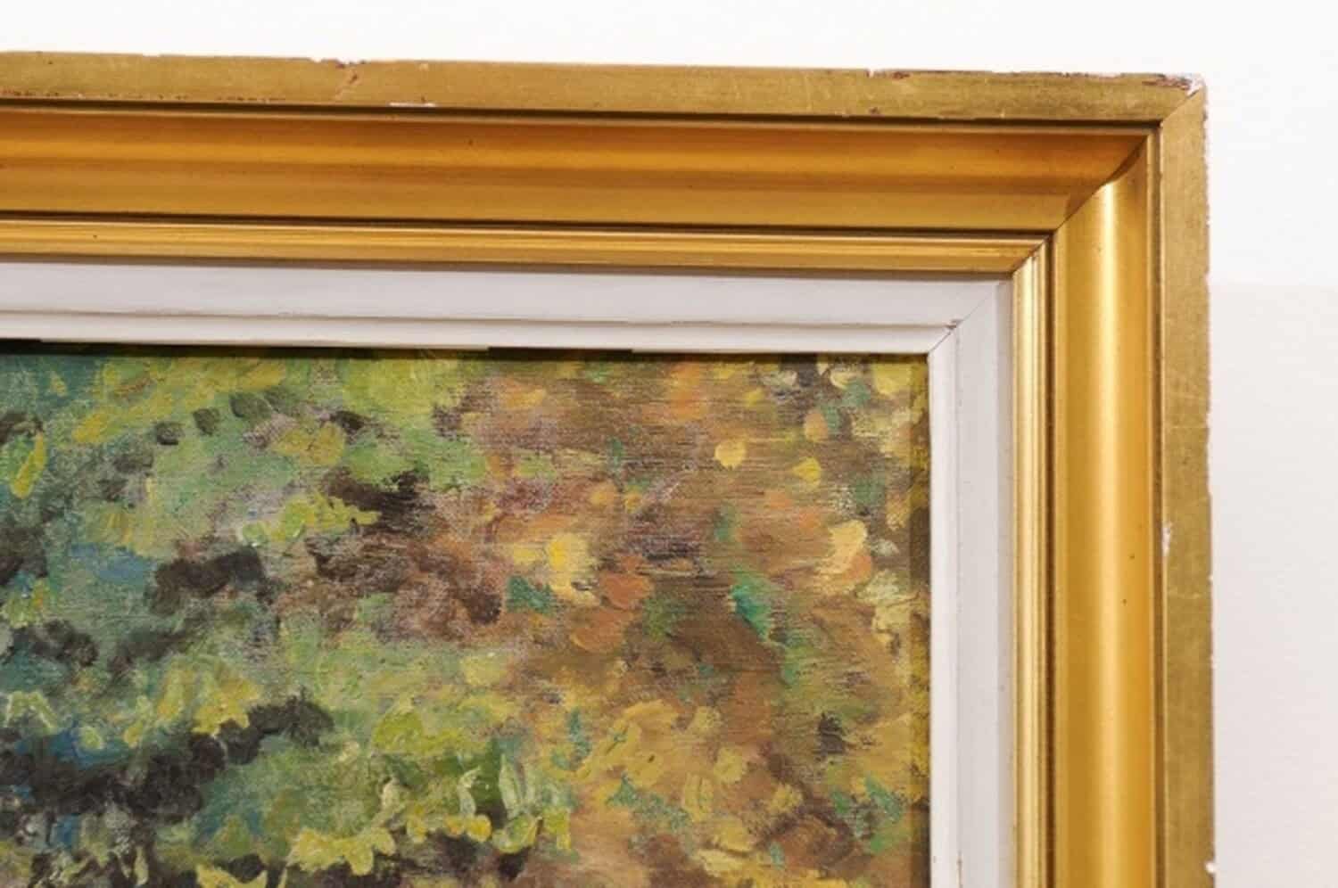 French Impressionist Style 1950s Oil on Canvas Painting Depicting a Small Church - JAA