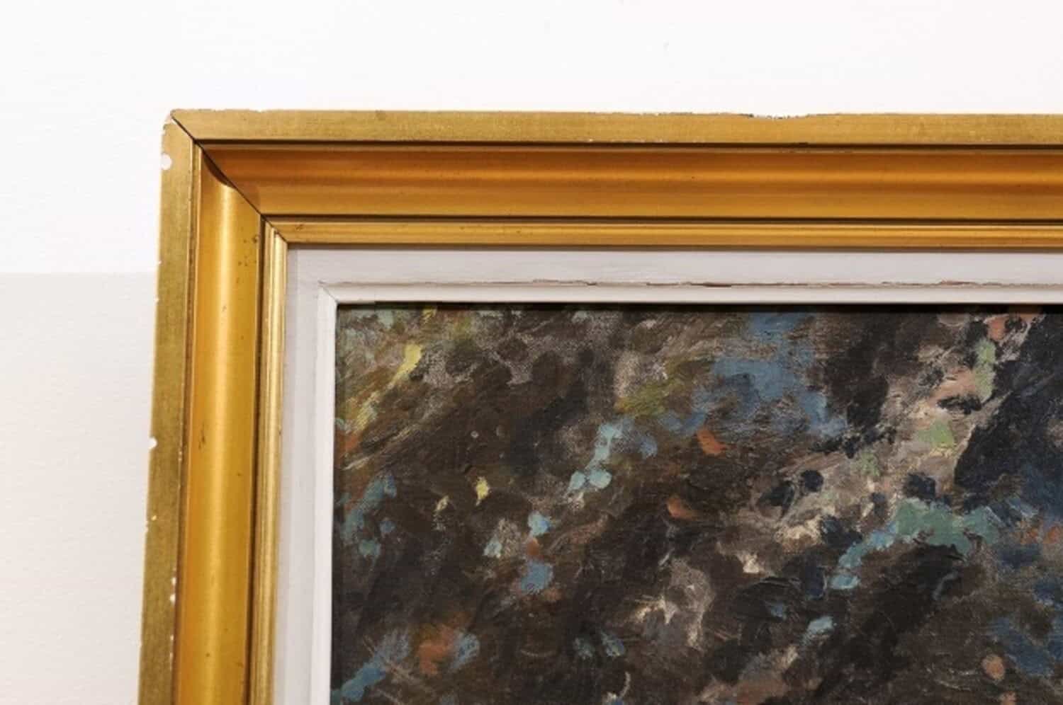 French Impressionist Style 1950s Oil on Canvas Painting Depicting a Small Church - JAA