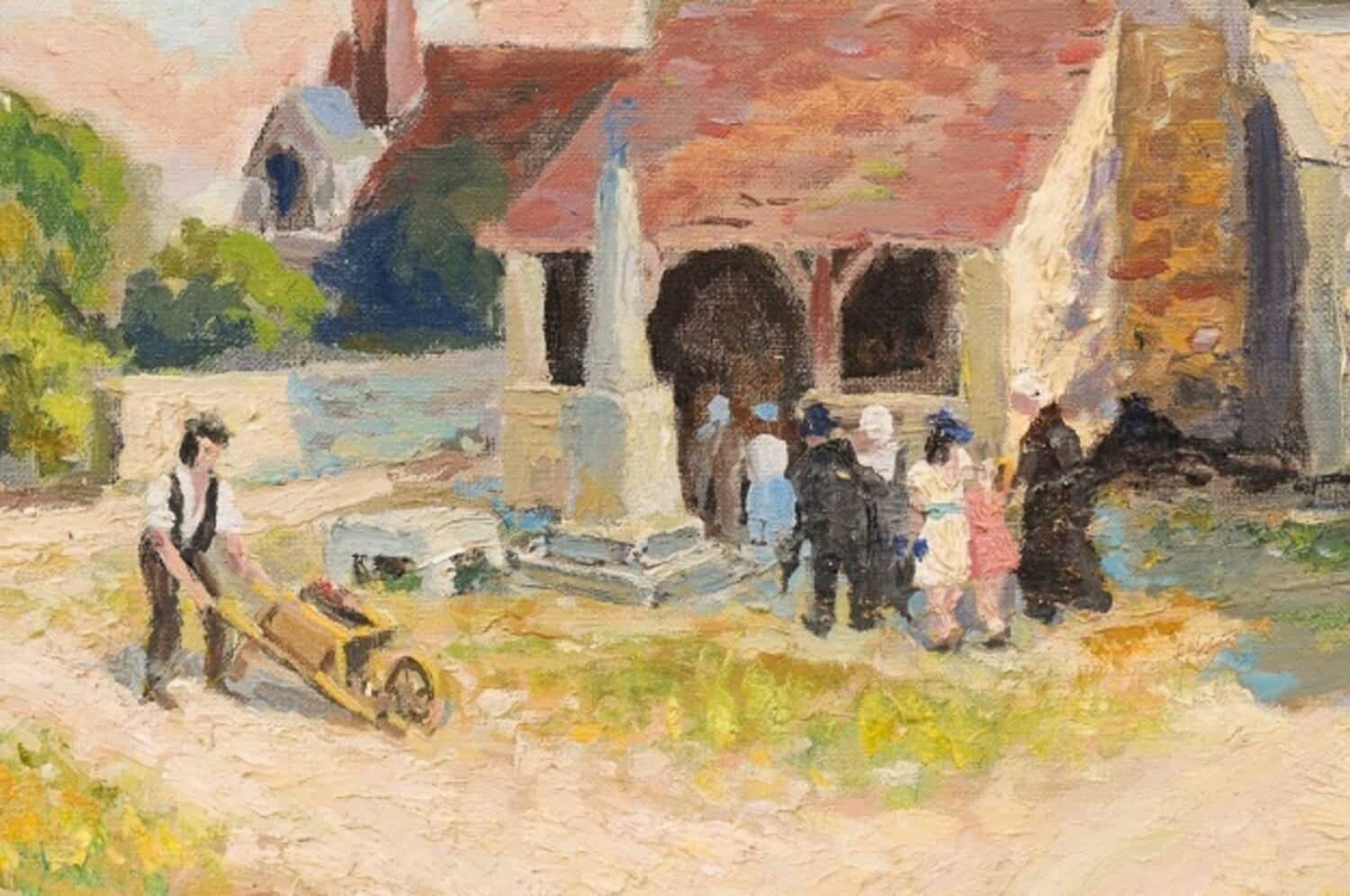 French Impressionist Style 1950s Oil on Canvas Painting Depicting a Small Church - JAA