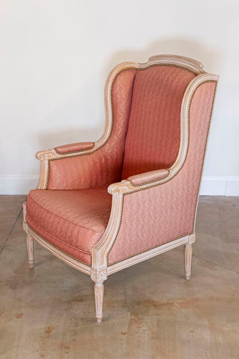 Pair of French Louis XVI Style 1900s Painted Bergères Chairs with Upholstery - JAA