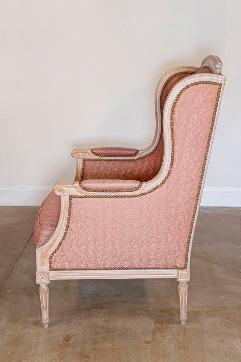 Pair of French Louis XVI Style 1900s Painted Bergères Chairs with Upholstery - JAA