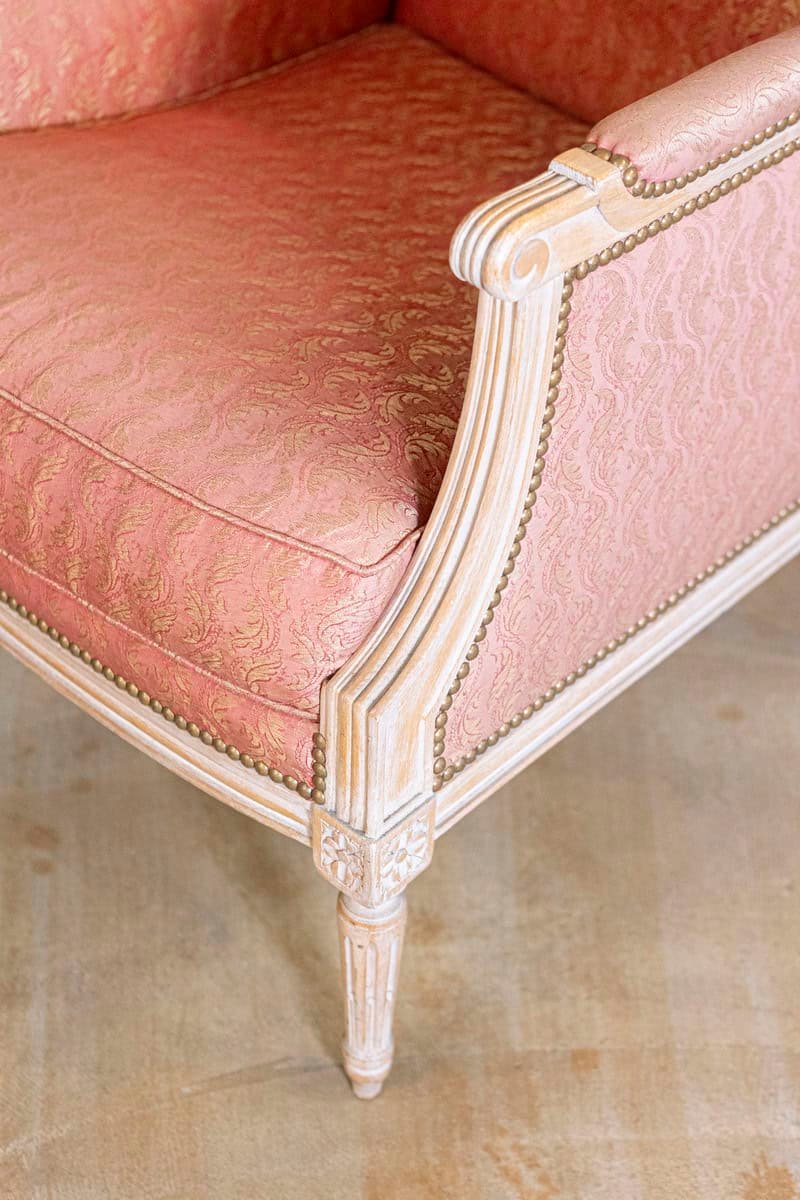 Pair of French Louis XVI Style 1900s Painted Bergères Chairs with Upholstery - JAA