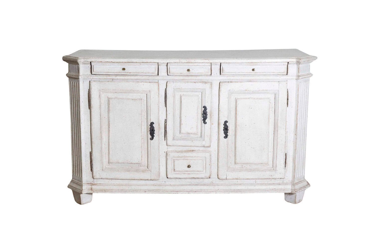 Late 18th Century Swedish Gustavian Painted Wood Sideboard with Fluted Pilasters - JAA