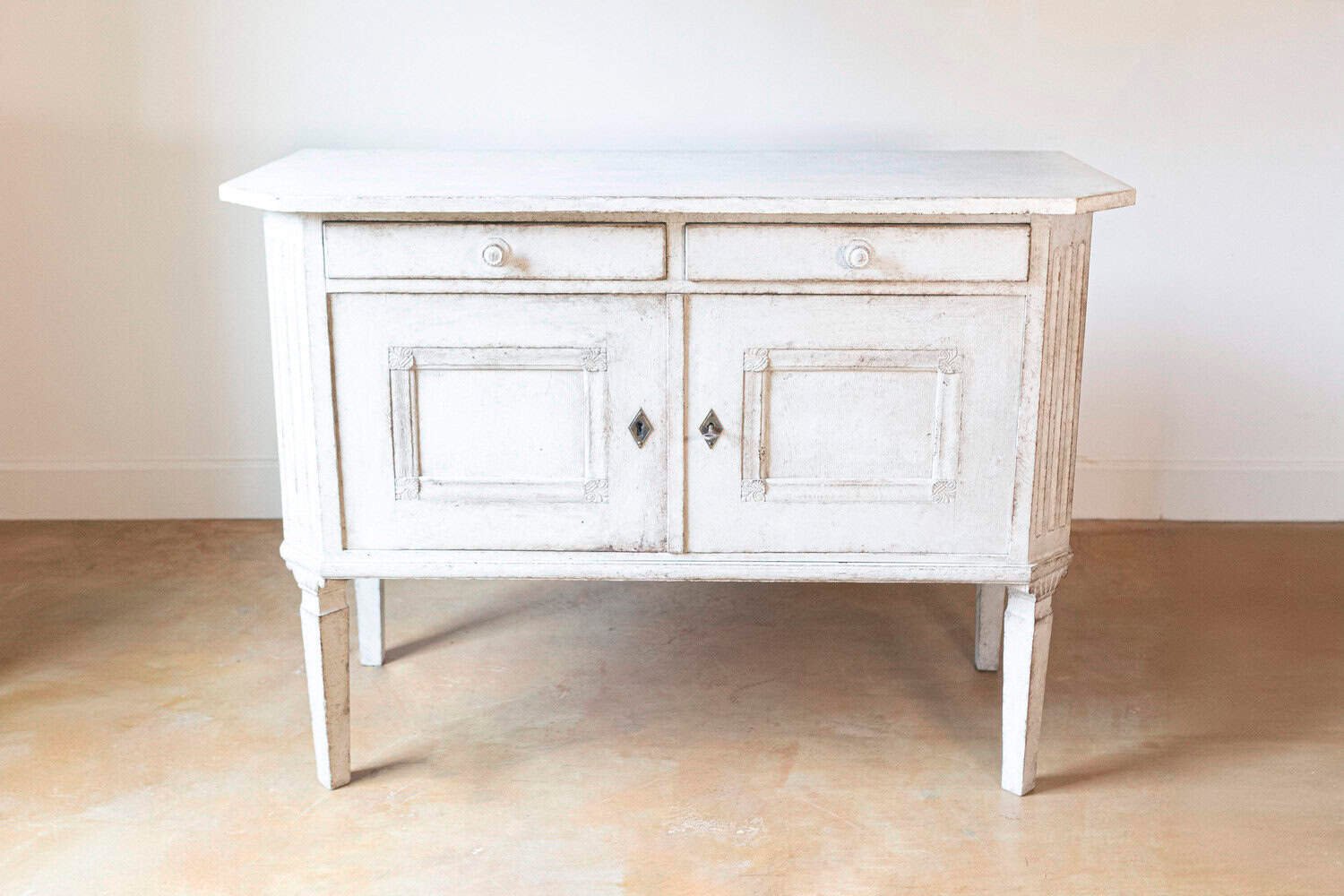 Swedish 1890 Painted Sideboard with Two Drawers, Two Doors and Fluted Side Posts - JAA