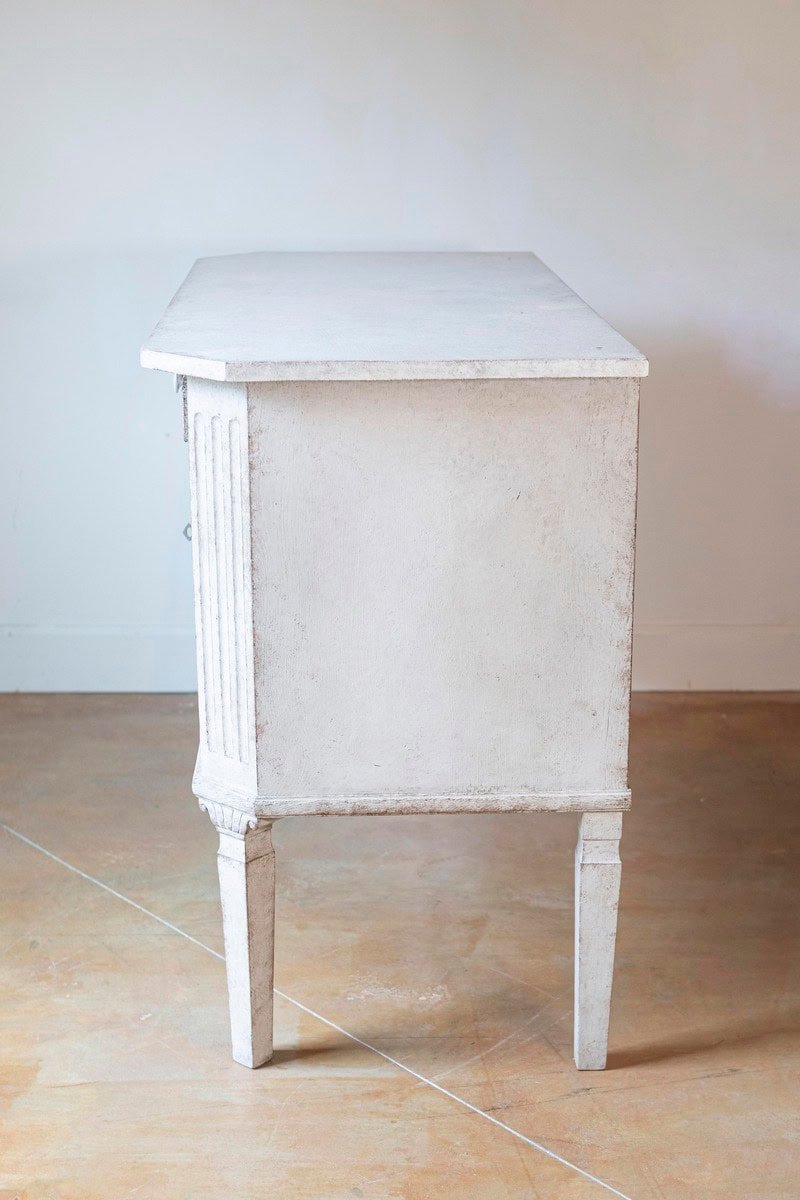 Swedish 1890 Painted Sideboard with Two Drawers, Two Doors and Fluted Side Posts - JAA