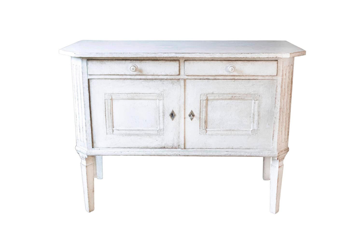 Swedish 1890 Painted Sideboard with Two Drawers, Two Doors and Fluted Side Posts - JAA