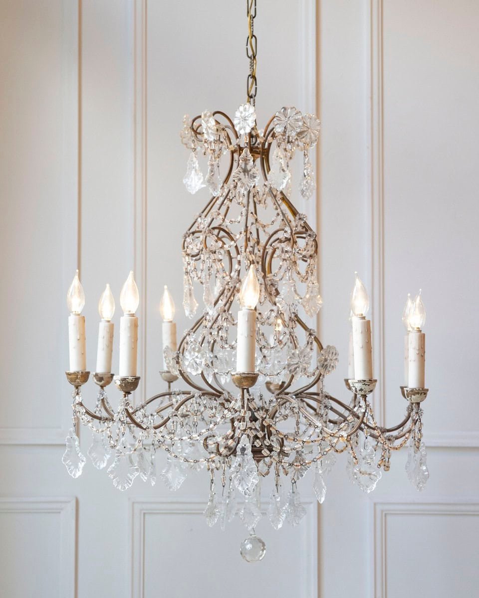Italian 1850s Rococo Style 10-Light Crystal Chandelier with Gilt Metal Armature - JAA