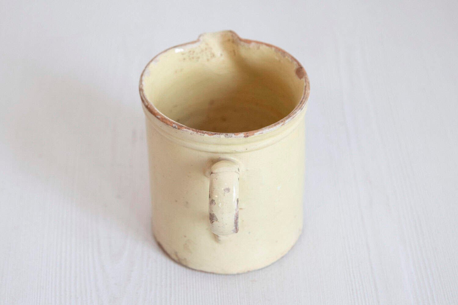 French 19th Century Cream Glazed Terracotta Pitcher with Floral Décor - JAA