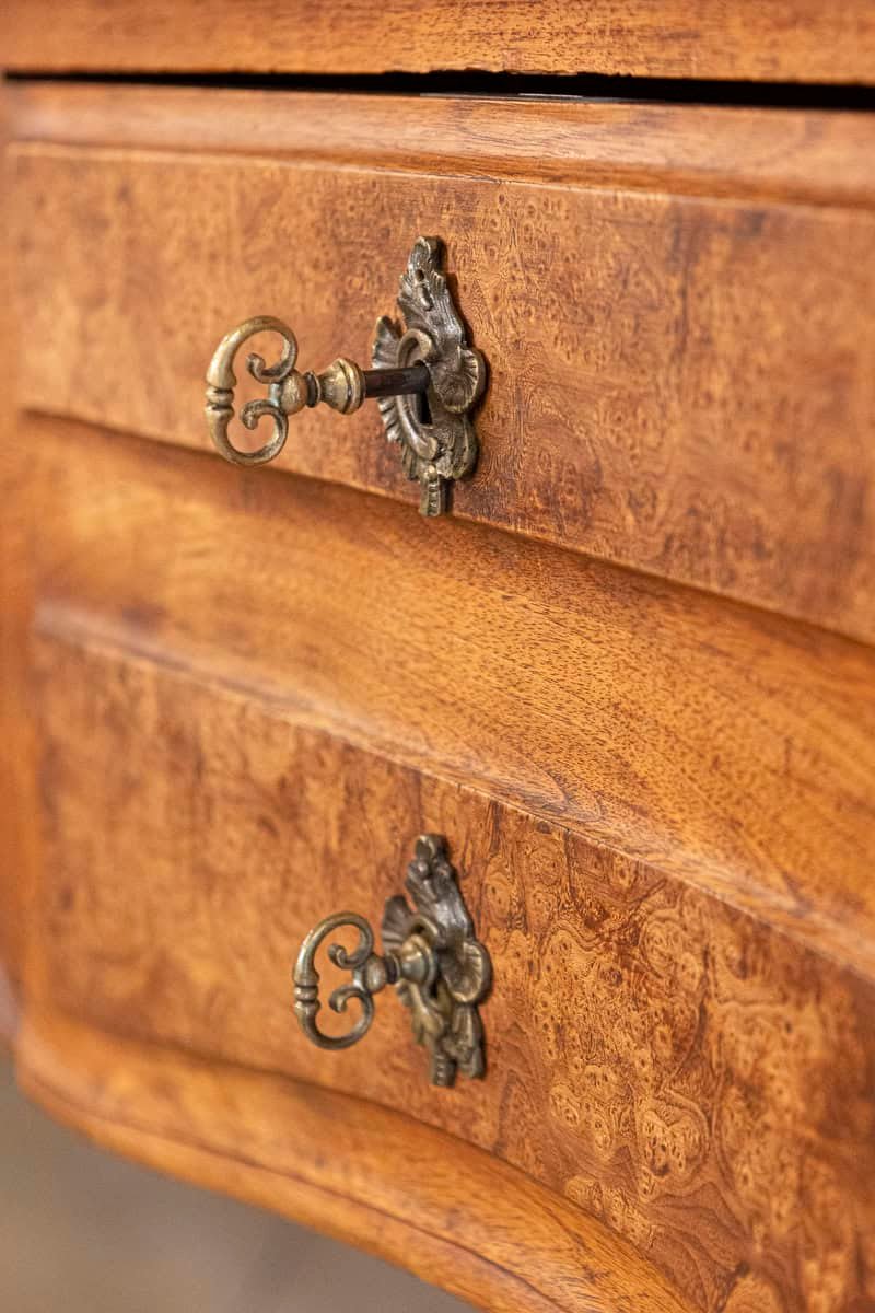 French Louis XV Style 19th Century Burr Walnut and Leather Top Four-Drawer Desk - JAA