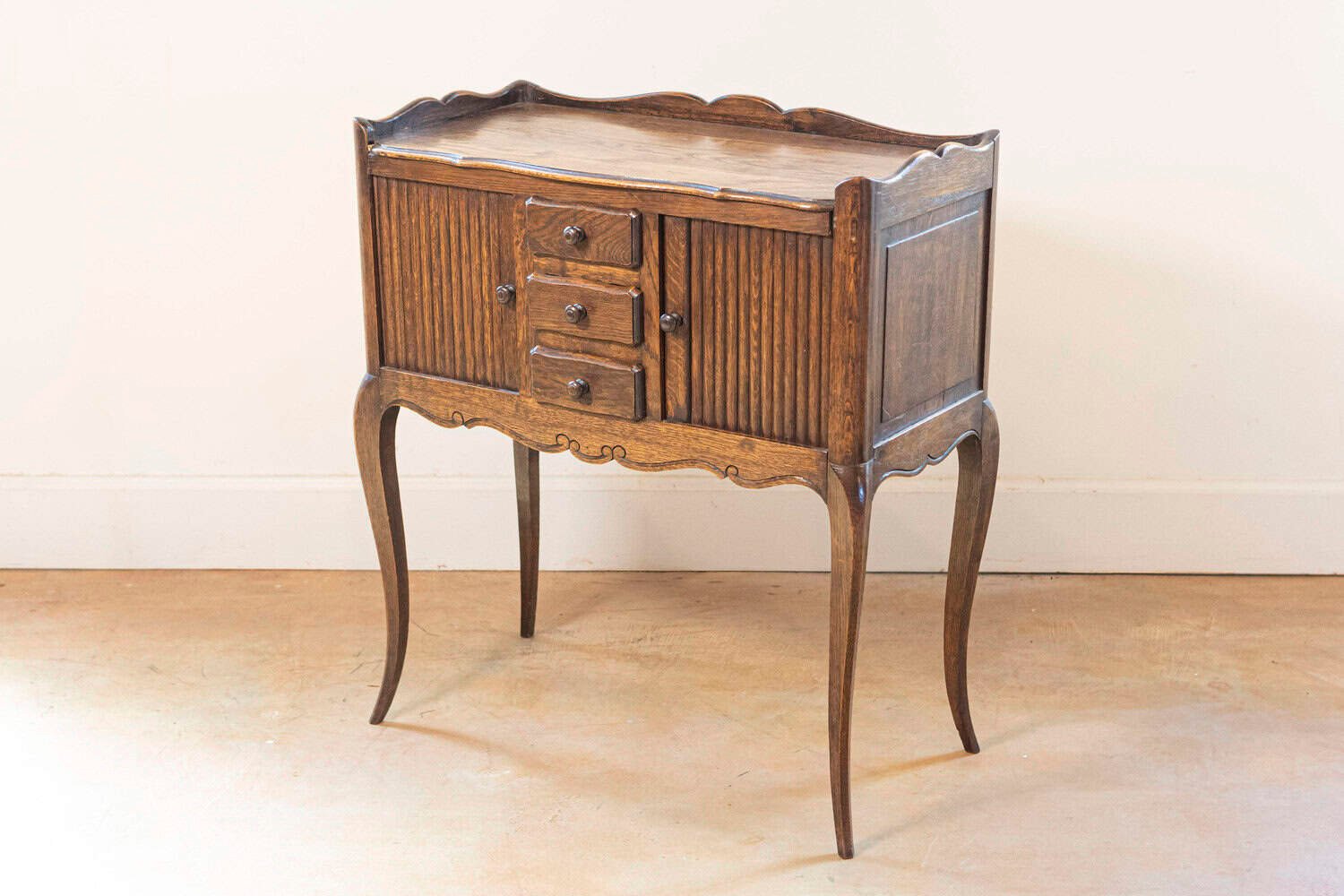 French Oak Table De Chevet with Sliding-Door Cabinets and Three Drawers, 1890s - JAA