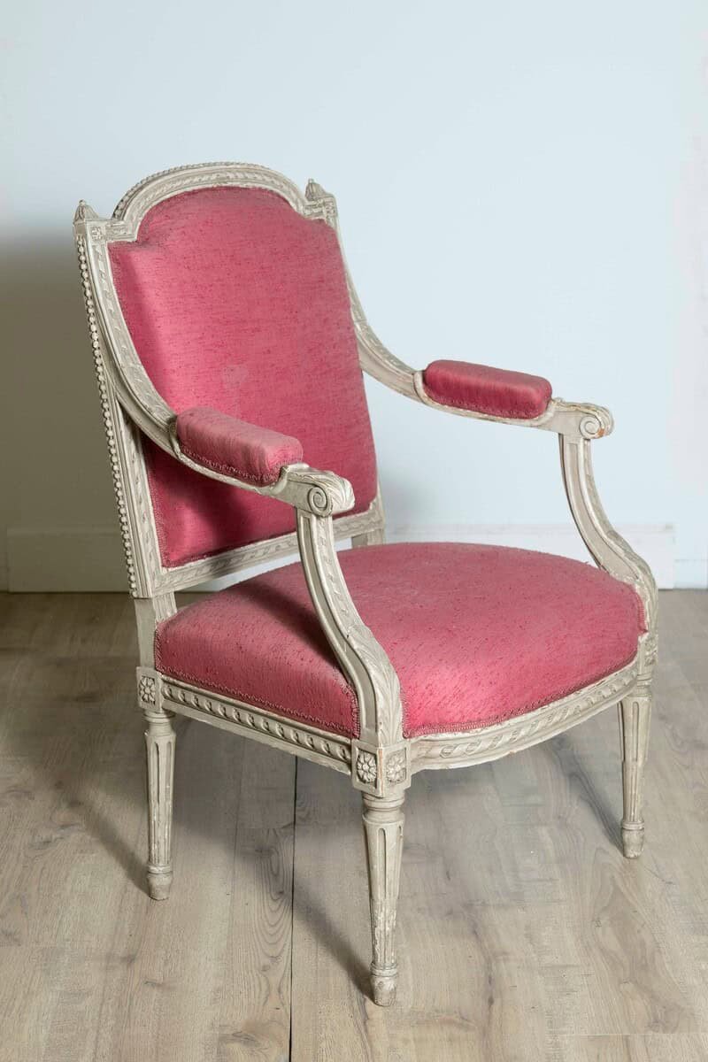 Two French Louis XVI Style Painted Armchairs with Richly Carved Décor, Sold Each - JAA
