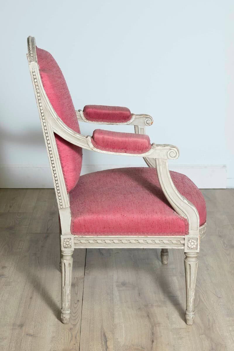 Two French Louis XVI Style Painted Armchairs with Richly Carved Décor, Sold Each - JAA
