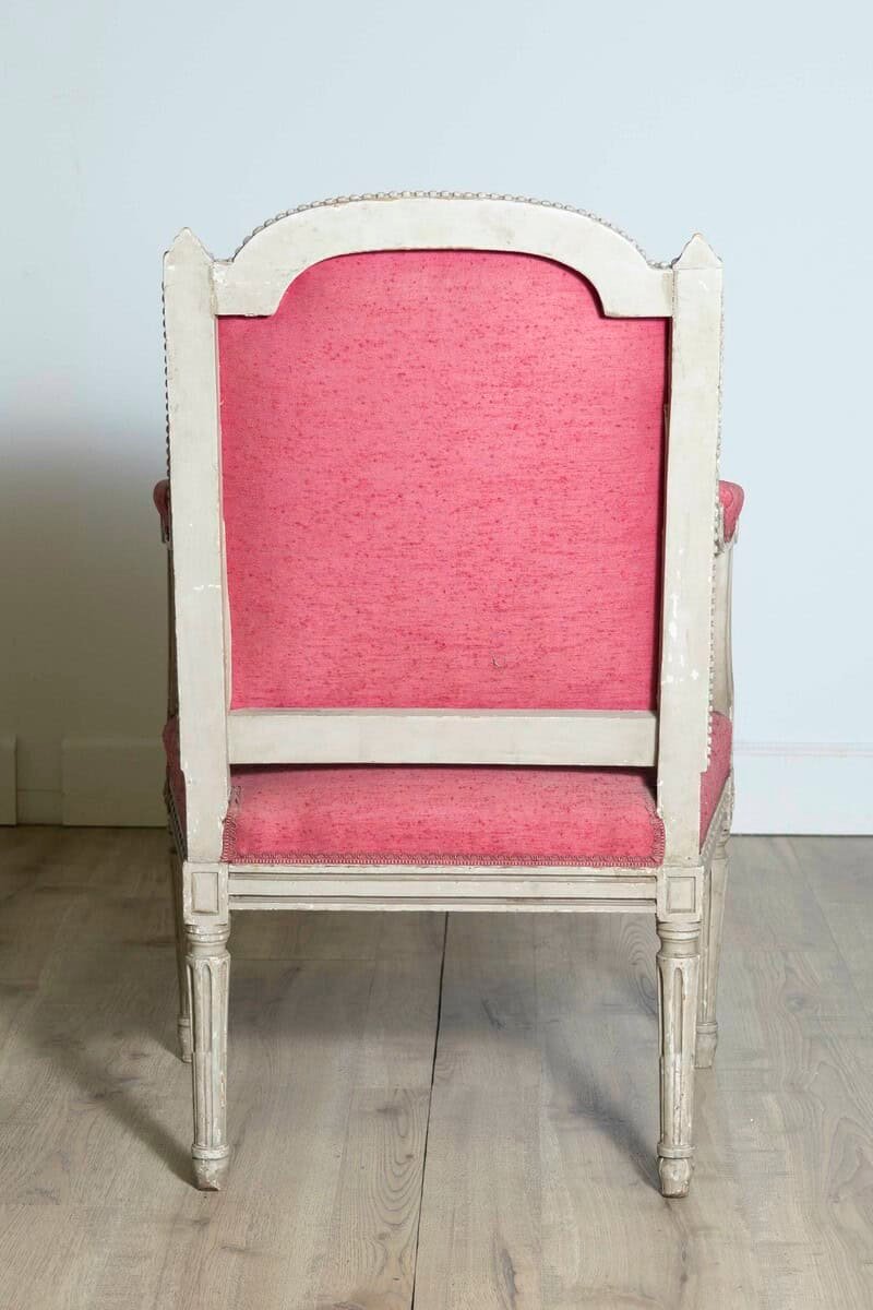 Two French Louis XVI Style Painted Armchairs with Richly Carved Décor, Sold Each - JAA