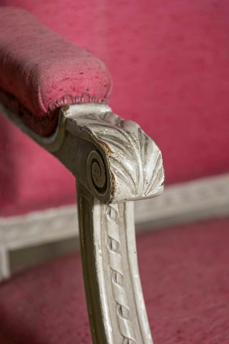 Two French Louis XVI Style Painted Armchairs with Richly Carved Décor, Sold Each - JAA