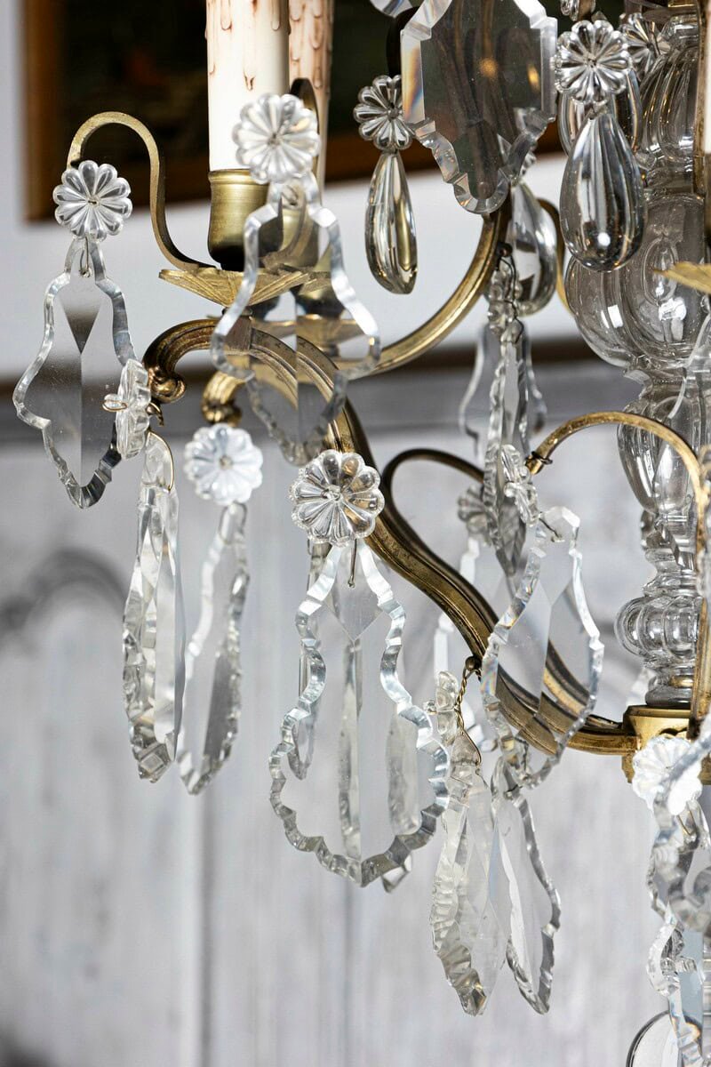 French 19th Century Six-Light Bronze and Crystal Chandelier with Scrolling Arms - JAA