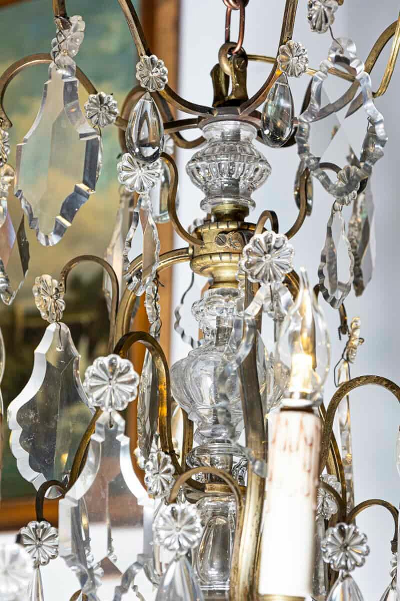 French 19th Century Six-Light Bronze and Crystal Chandelier with Scrolling Arms - JAA