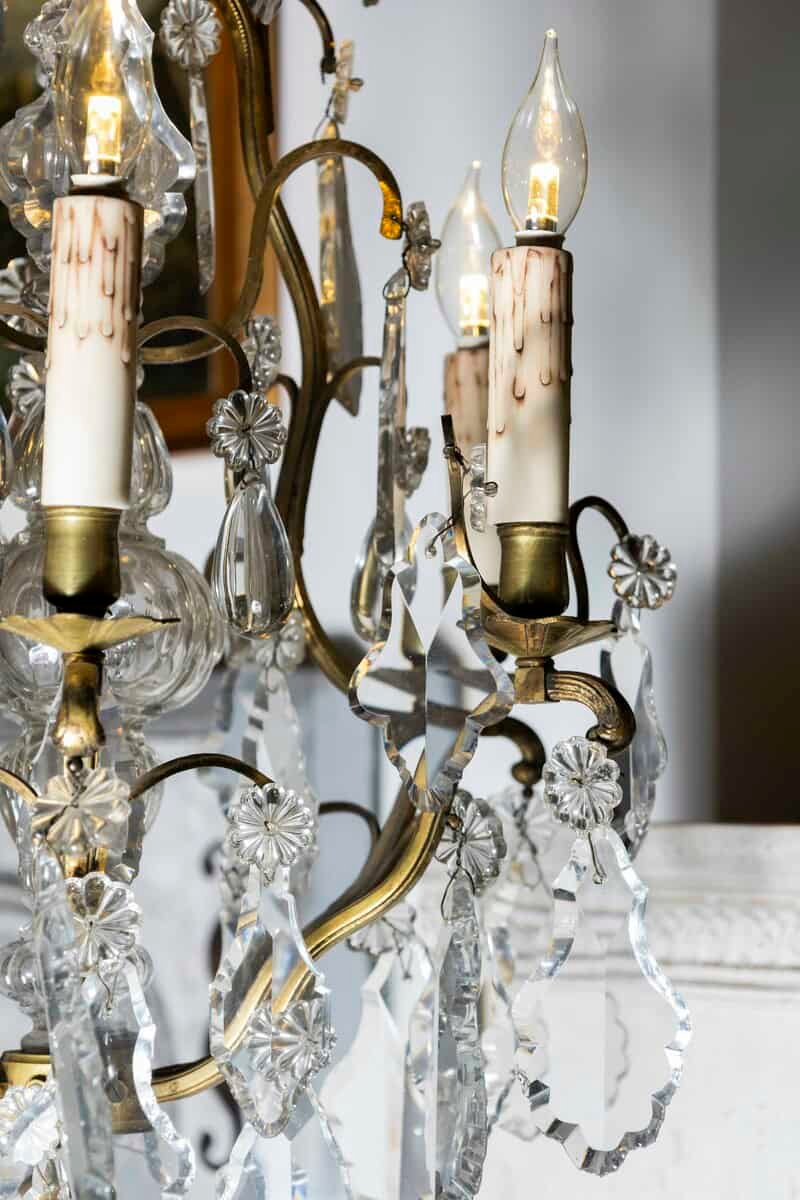 French 19th Century Six-Light Bronze and Crystal Chandelier with Scrolling Arms - JAA