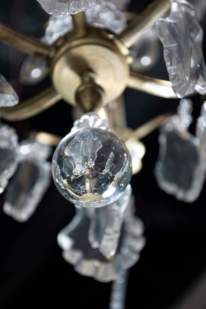 French 19th Century Six-Light Bronze and Crystal Chandelier with Scrolling Arms - JAA