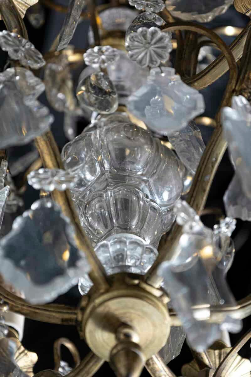 French 19th Century Six-Light Bronze and Crystal Chandelier with Scrolling Arms - JAA