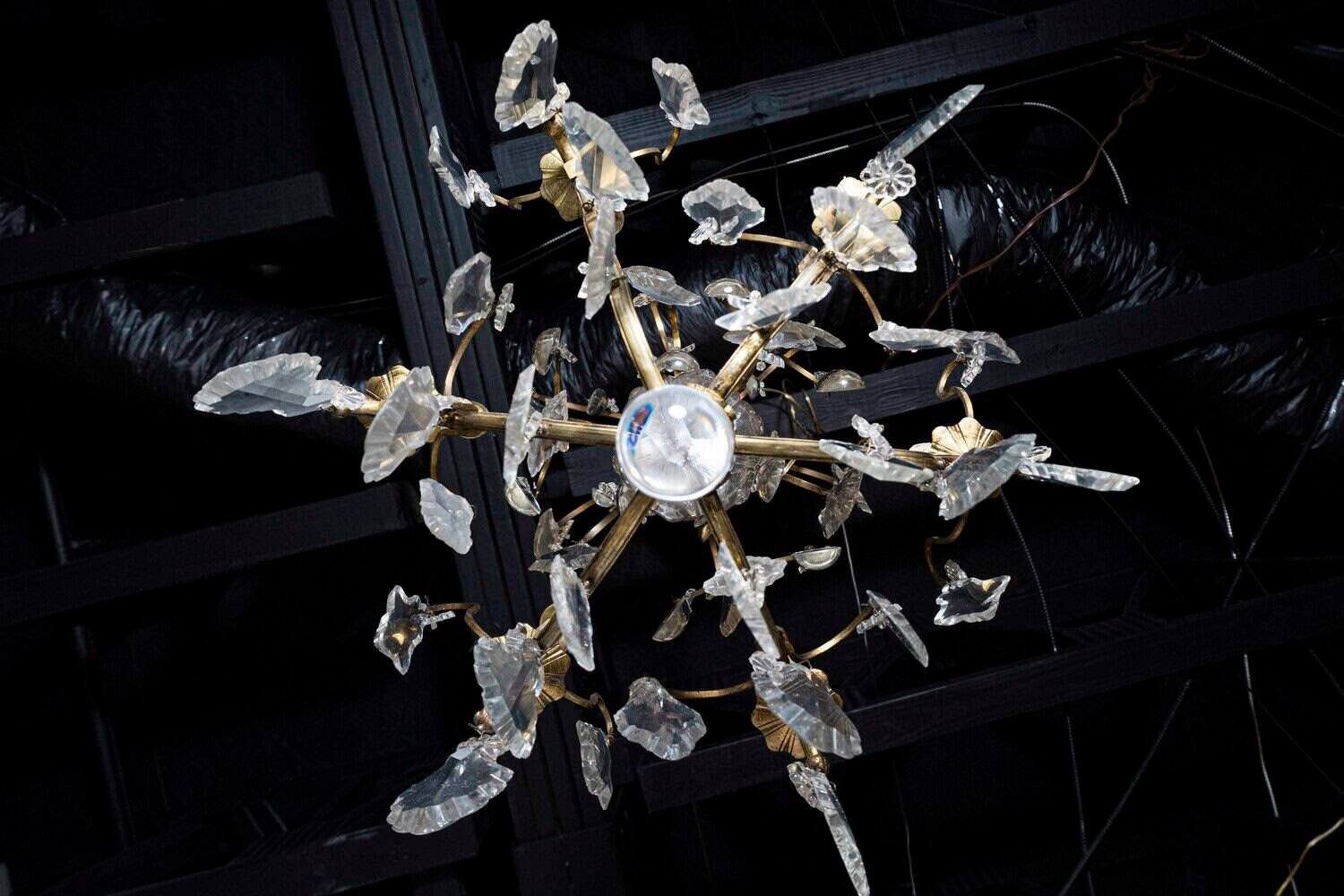 French 19th Century Six-Light Bronze and Crystal Chandelier with Scrolling Arms - JAA