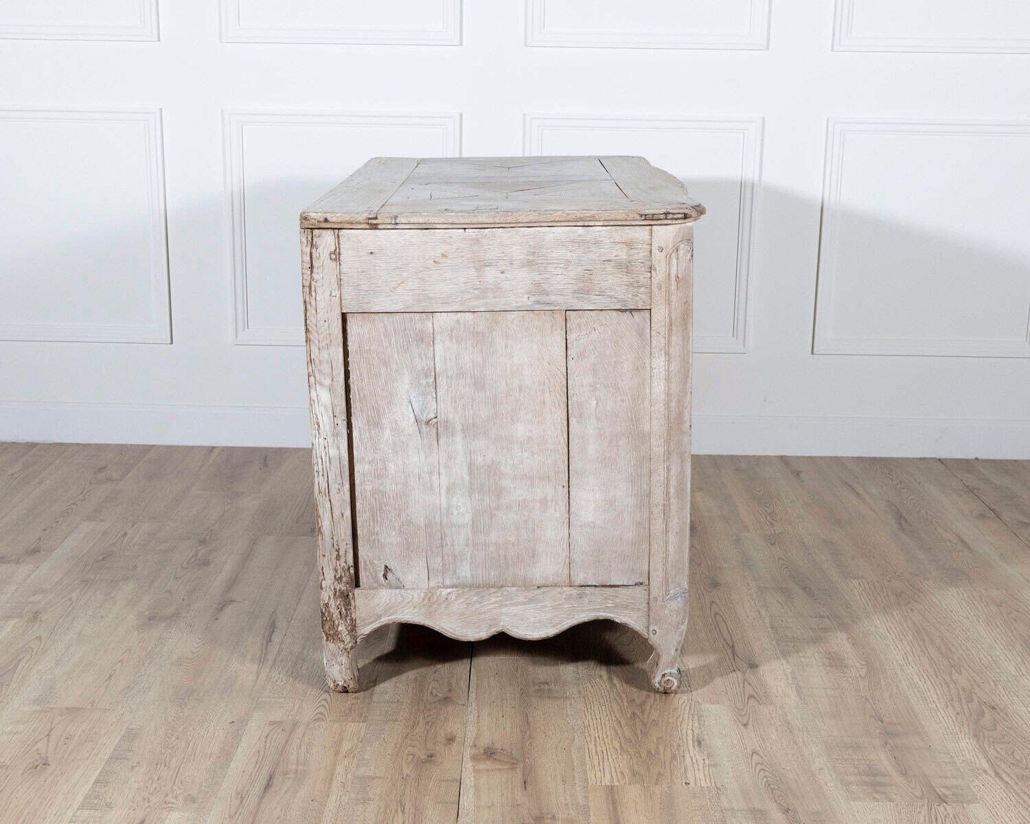 18th Century French Louis XV Bleached Oak Curved Commode with Parquet Top - JAA