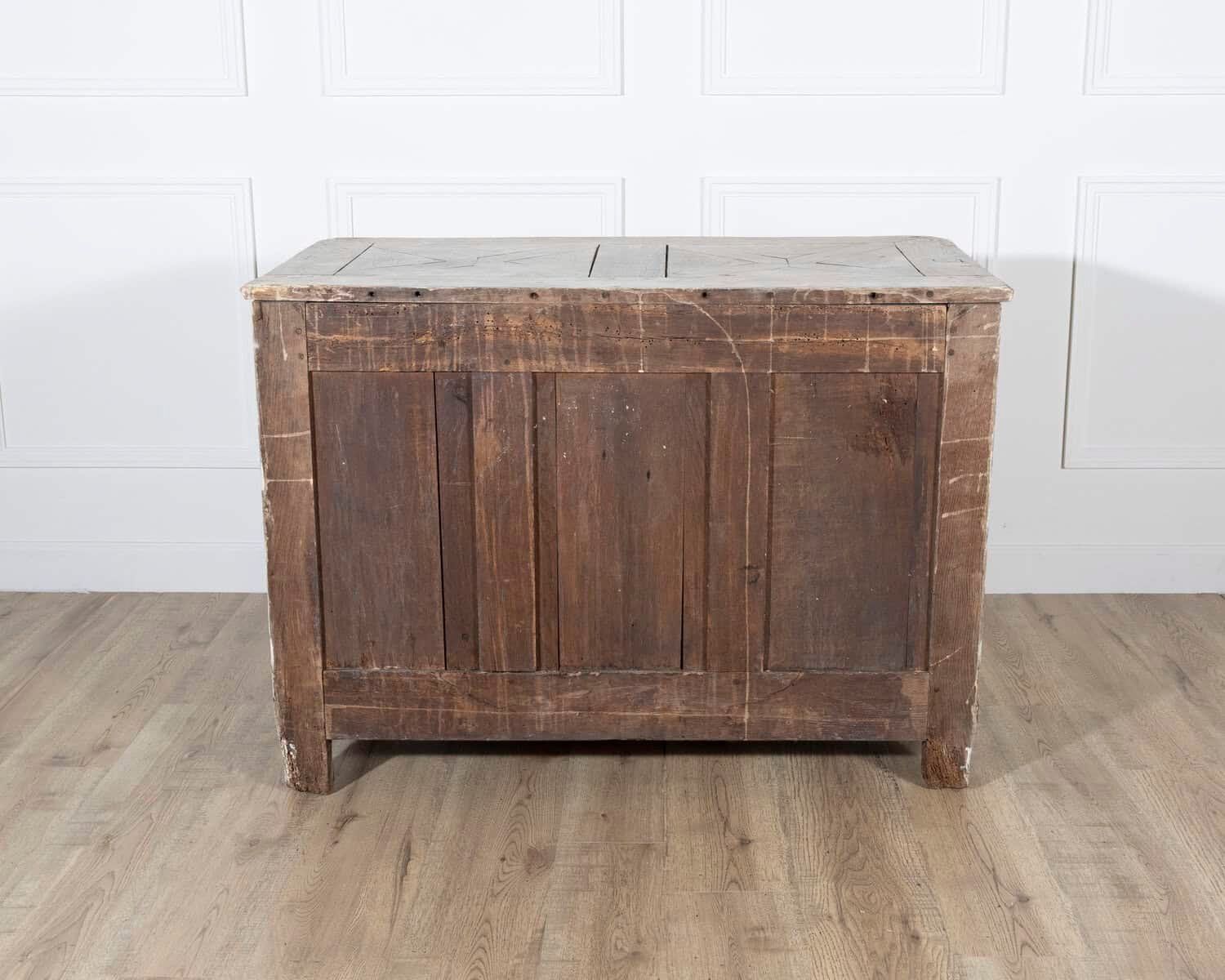 18th Century French Louis XV Bleached Oak Curved Commode with Parquet Top - JAA