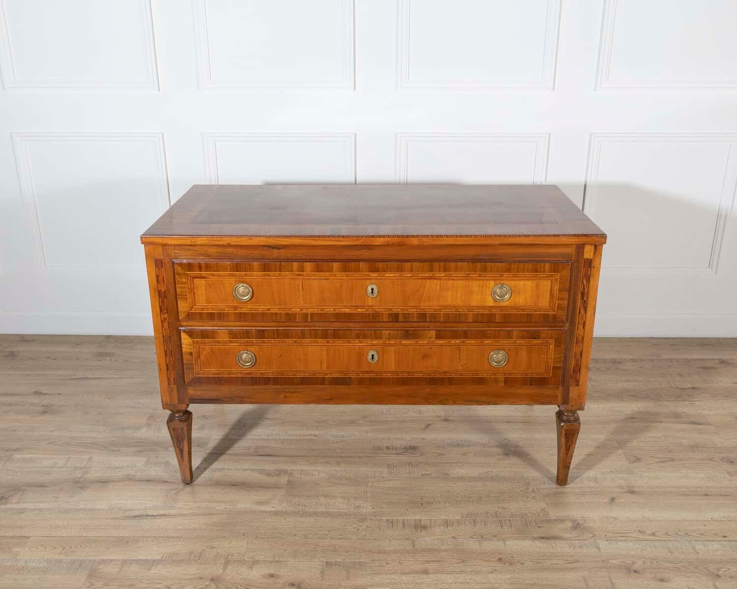 19th Century Neoclassical Inlaid Walnut and Cherry Italian Commode - JAA
