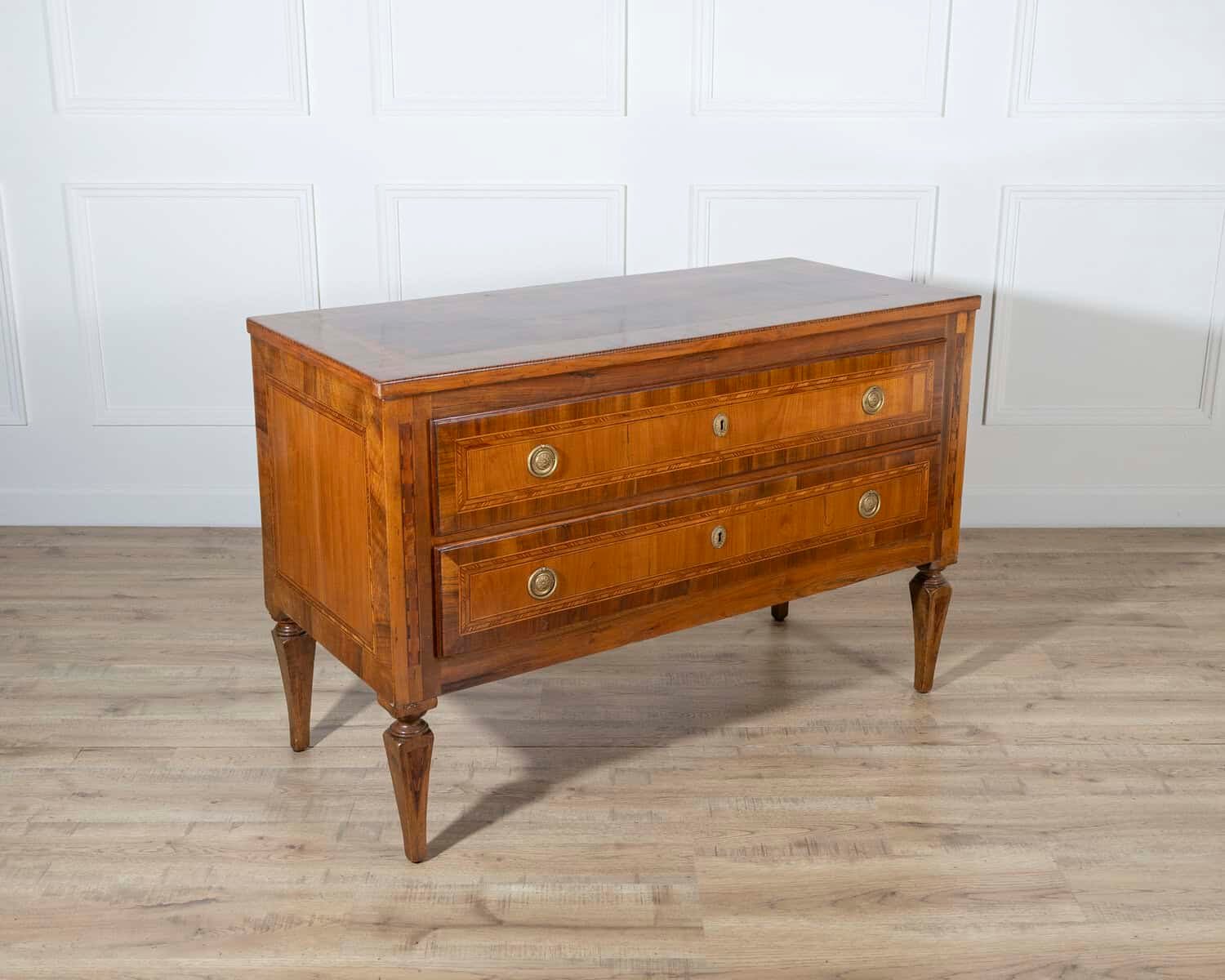 19th Century Neoclassical Inlaid Walnut and Cherry Italian Commode - JAA