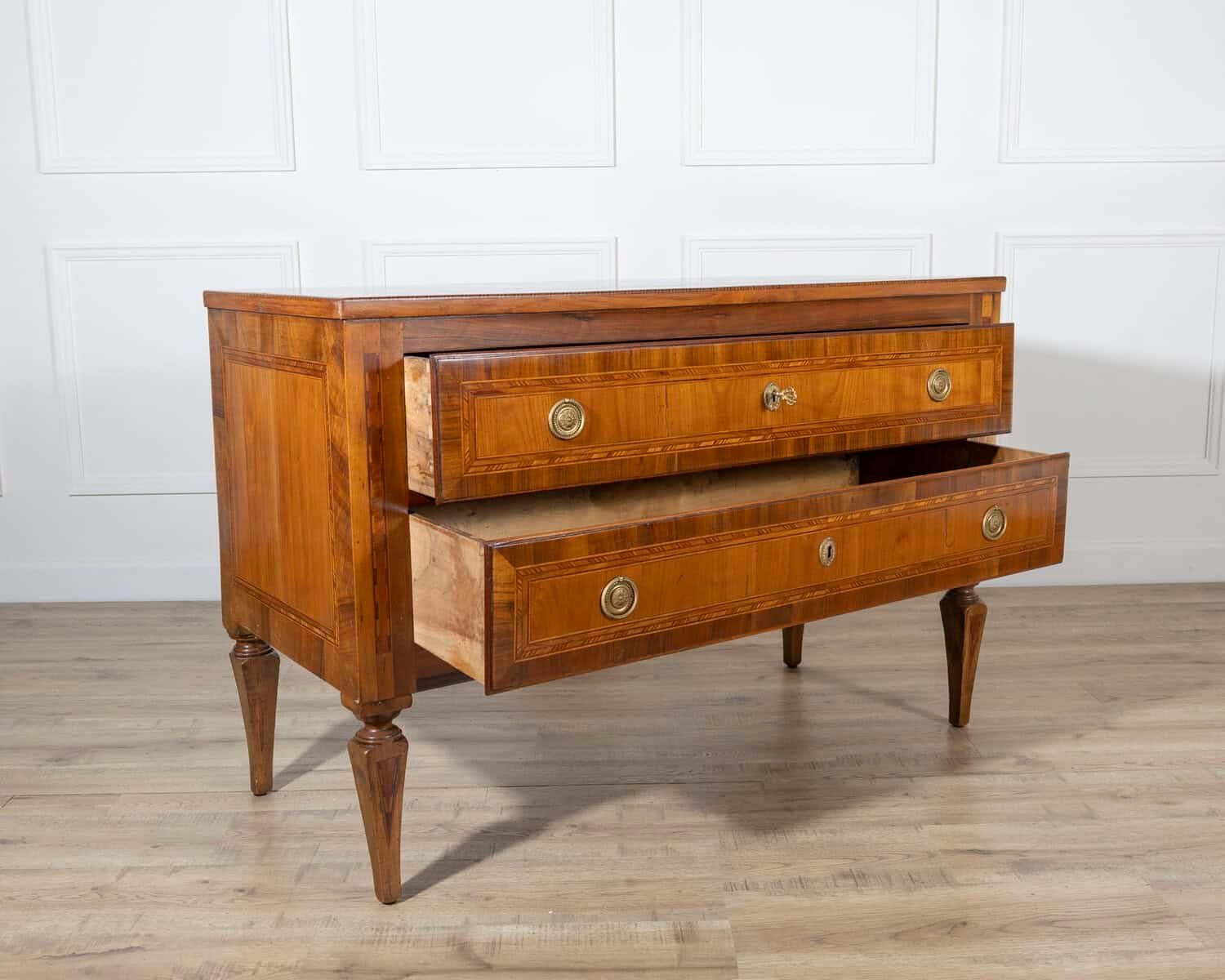 19th Century Neoclassical Inlaid Walnut and Cherry Italian Commode - JAA