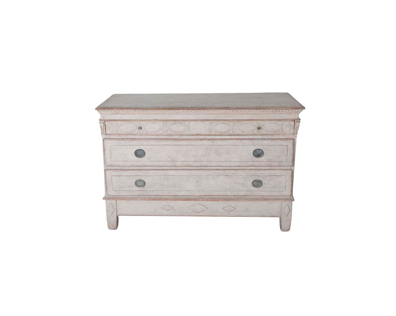 Antique Danish Painted Chest of Drawers in Antique White, Early 19th Century - JAA