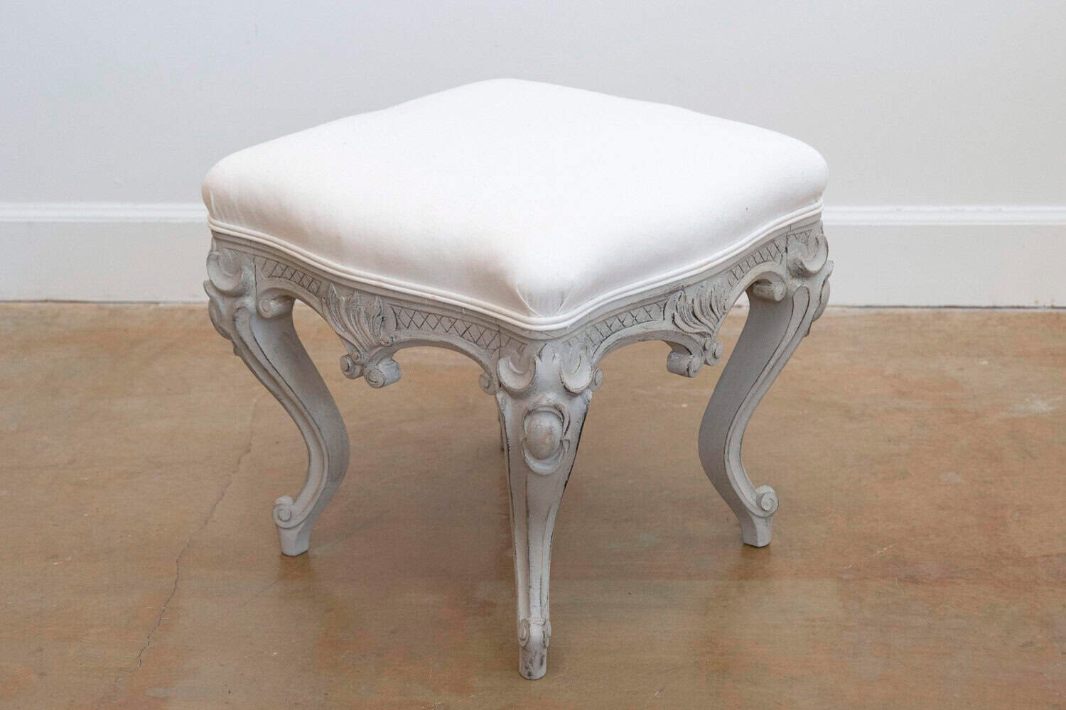 Pair of Swedish Rococo Style Carved Painted Upholstered Stools, circa 1890 - JAA