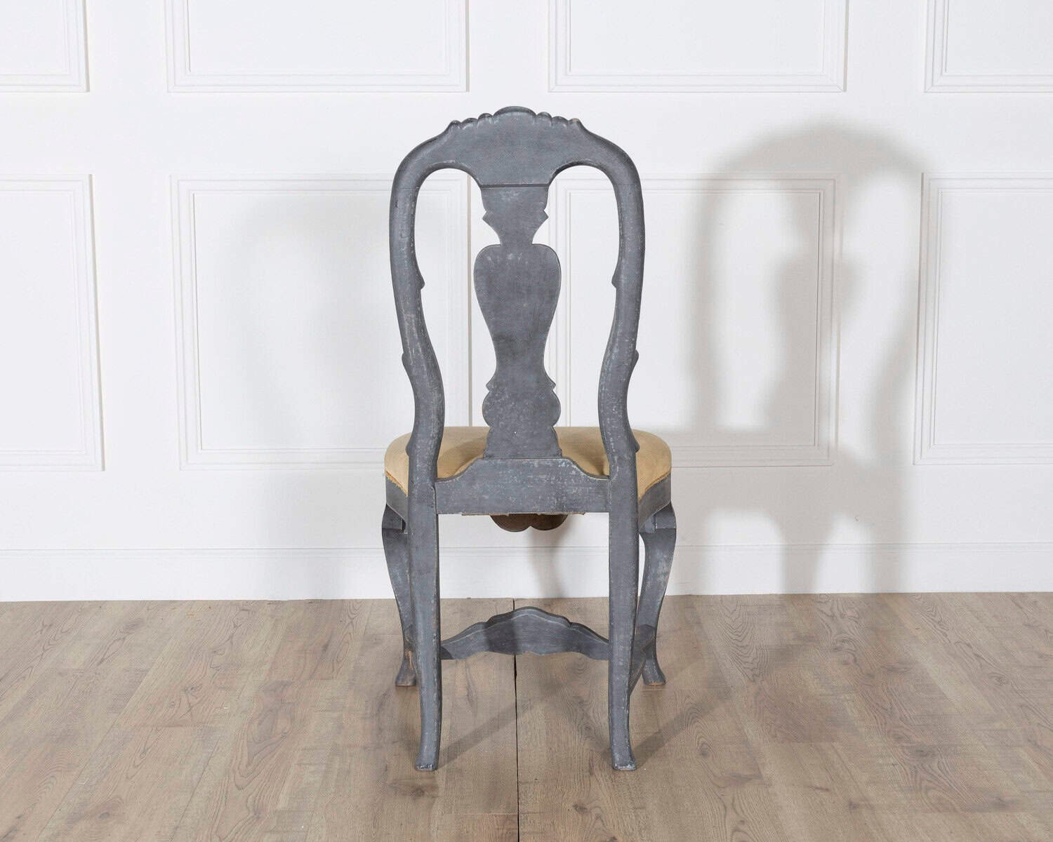 Fine Pair of 19th Century Swedish Rococo Chairs in Black Paint with Mustard Velvet Seats - JAA