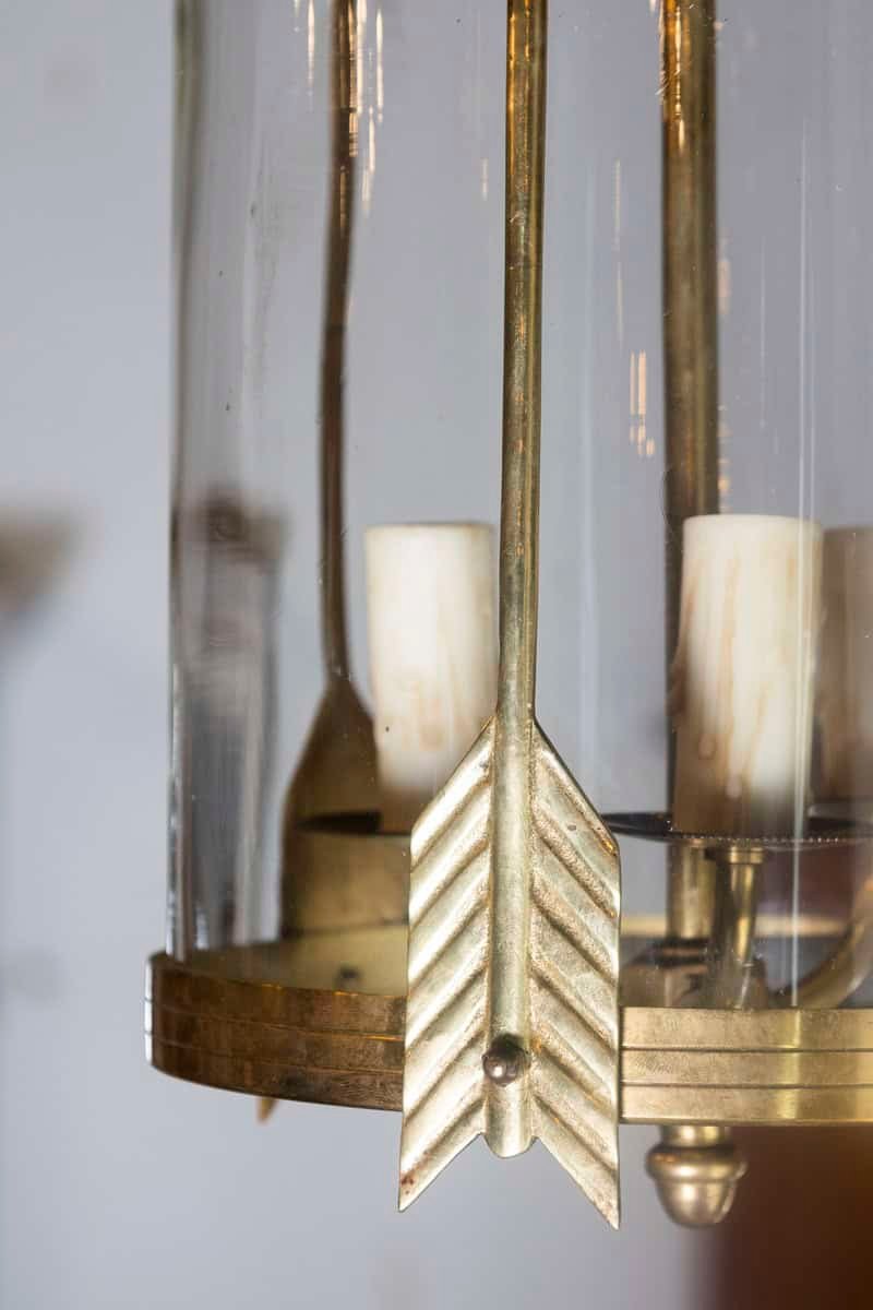 Pair of French Neoclassical Brass and Glass Lantern Chandeliers, circa 1940 - JAA