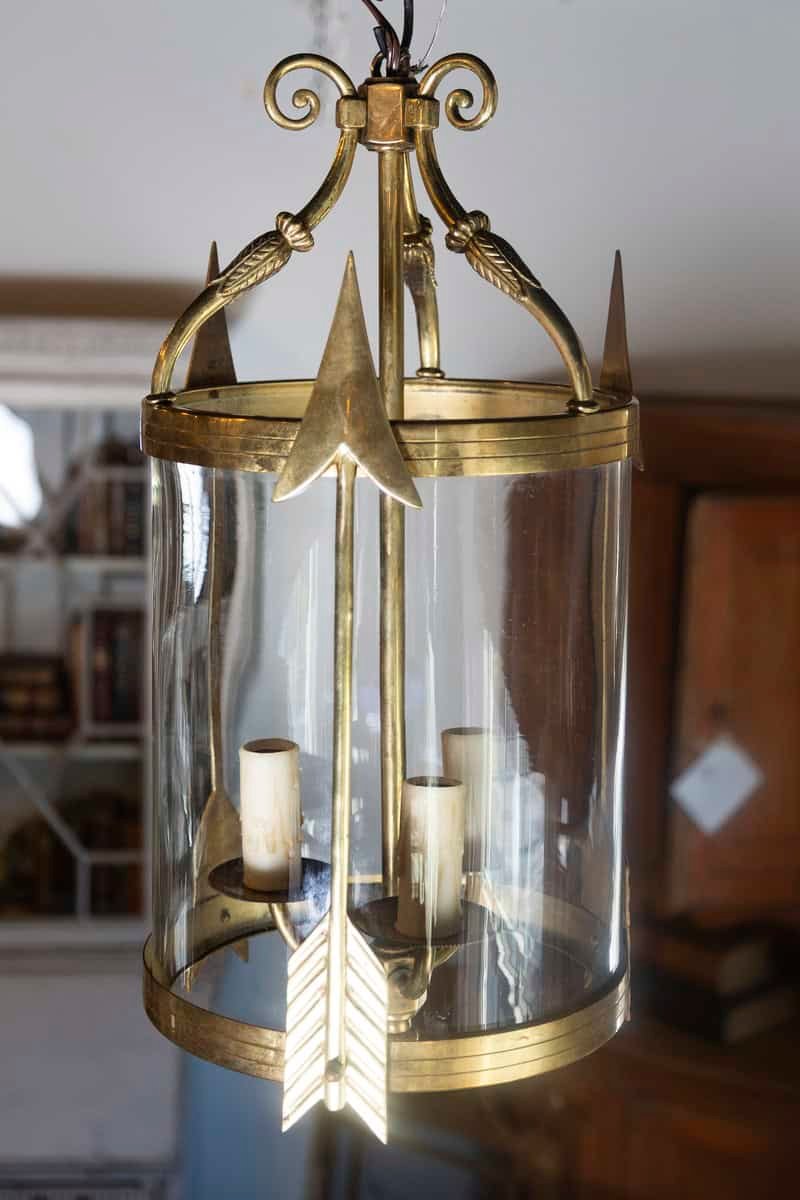 Pair of French Neoclassical Brass and Glass Lantern Chandeliers, circa 1940 - JAA