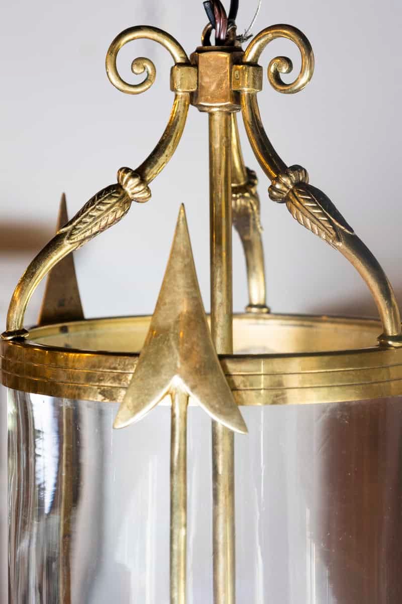 Pair of French Neoclassical Brass and Glass Lantern Chandeliers, circa 1940 - JAA