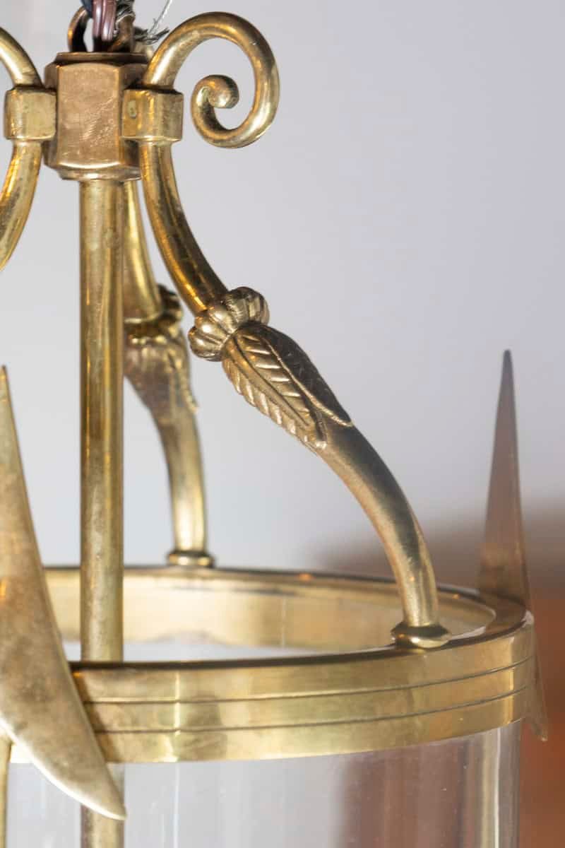 Pair of French Neoclassical Brass and Glass Lantern Chandeliers, circa 1940 - JAA