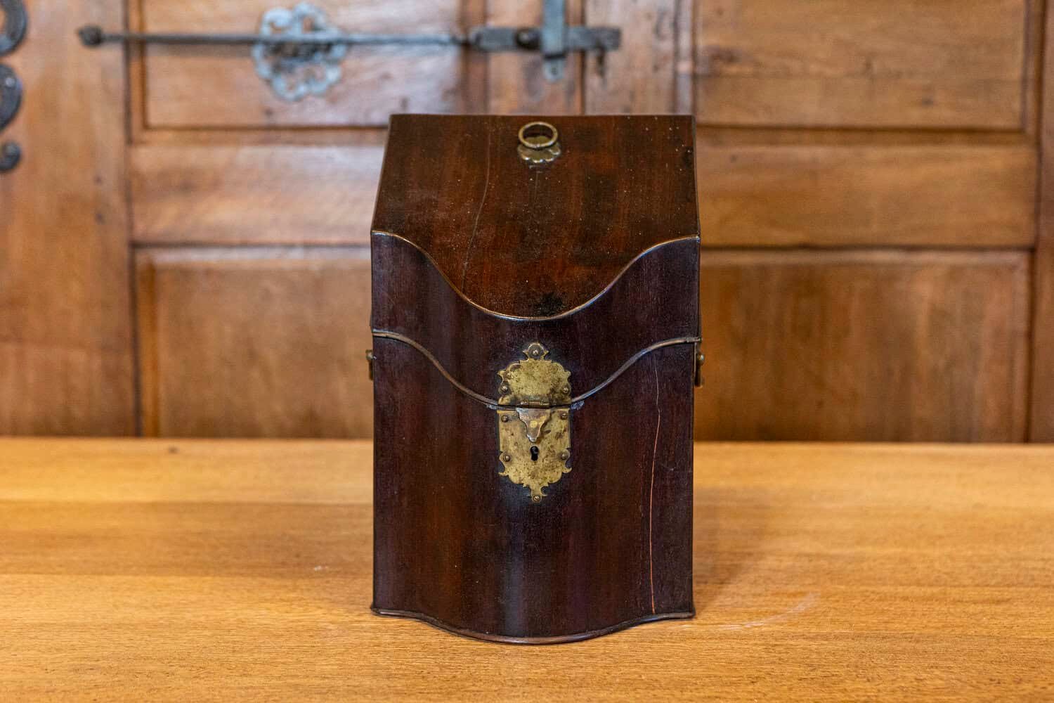 English George III Period Late 18th Century Walnut Box with Brass Hardware - JAA