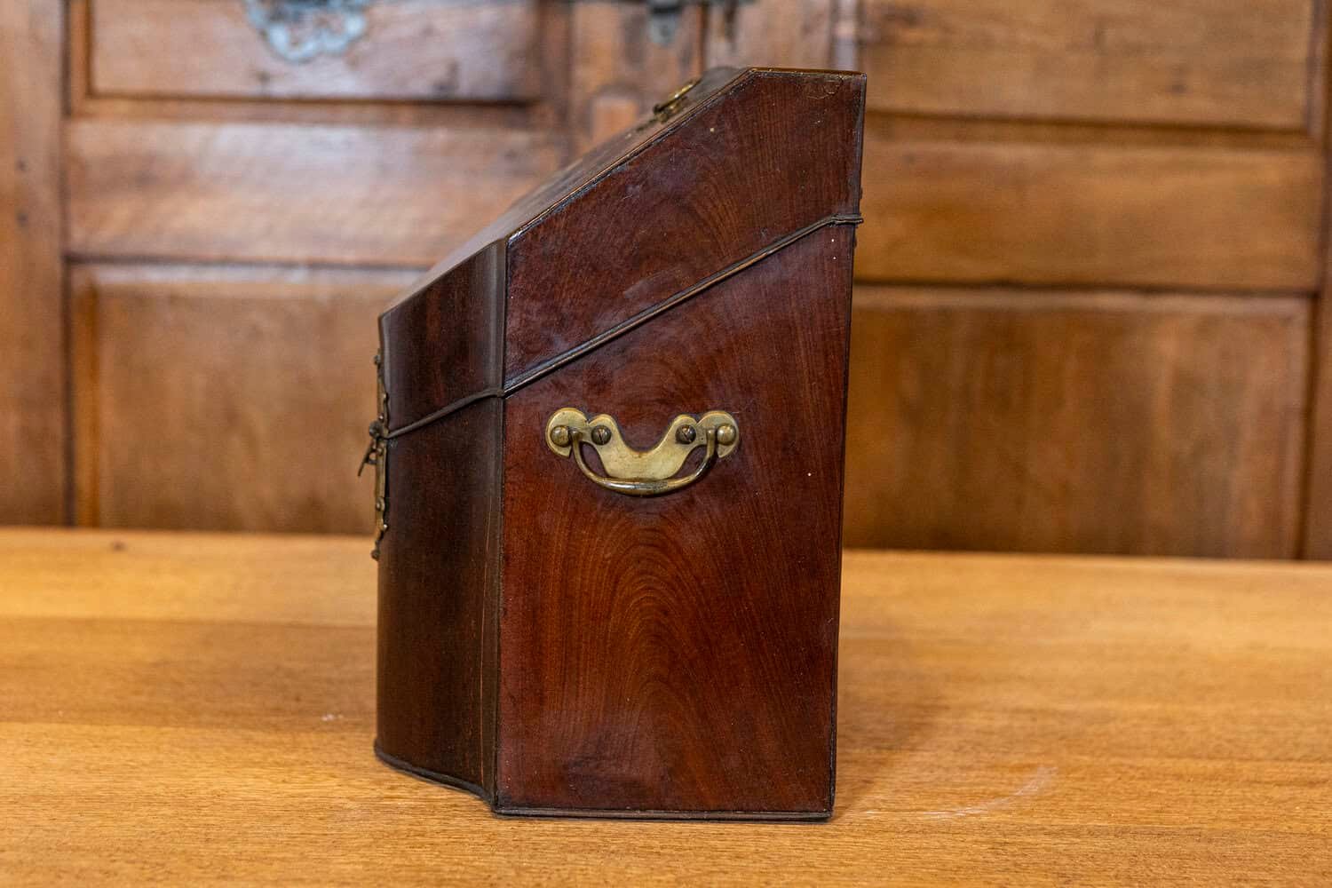 English George III Period Late 18th Century Walnut Box with Brass Hardware - JAA