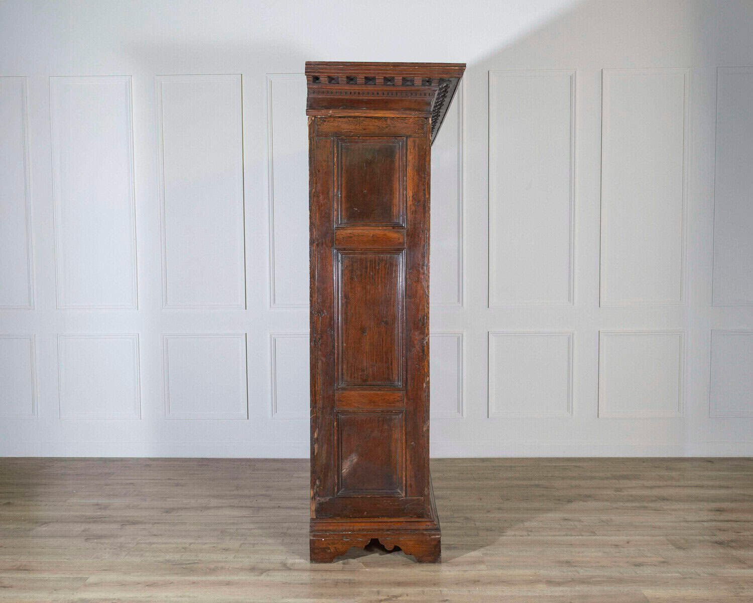 Italian 17th Century Lombard Walnut Wardrobe with Carved Pilasters, Molded Panels and Bracket Feet - JAA