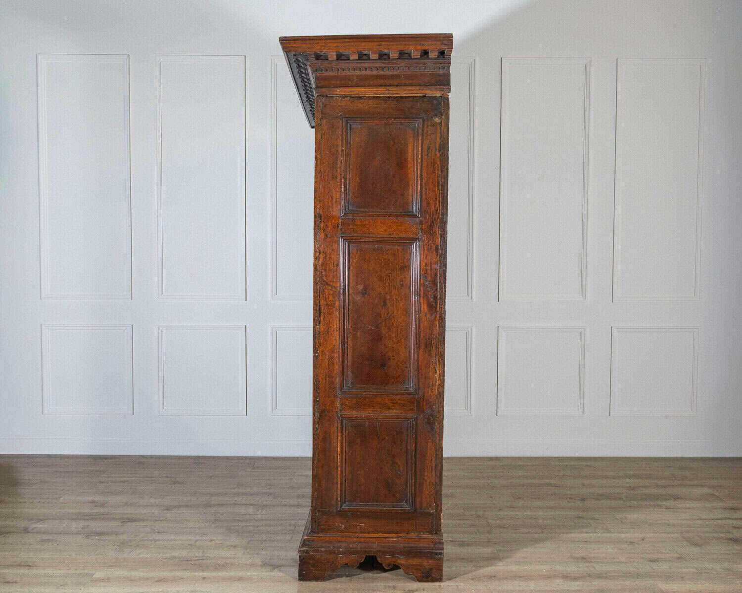 Italian 17th Century Lombard Walnut Wardrobe with Carved Pilasters, Molded Panels and Bracket Feet - JAA